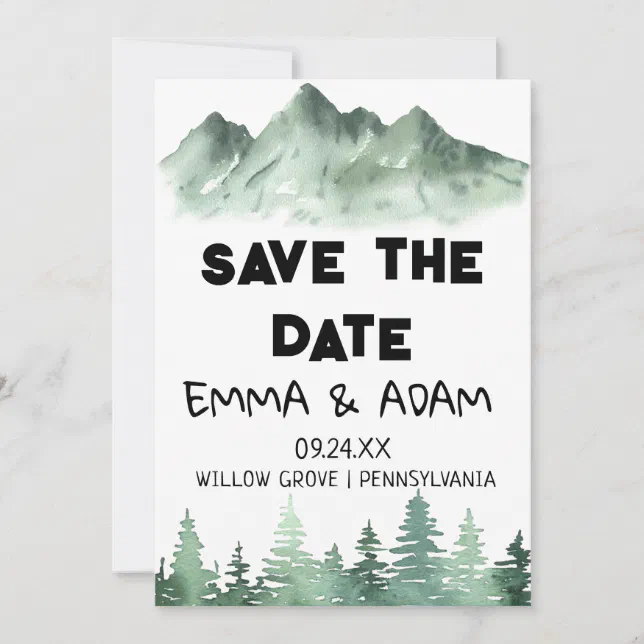 Rustic Mountain Watercolor Forest Tree Save The Date