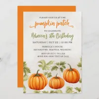 Fall Burnt Orange Pumpkin Patch Birthday Invitation