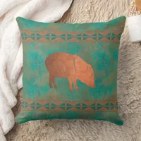 Southwest Javelina Mama Copper Teal Pattern 20in Throw Pillow