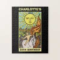 30th Birthday The Sun Tarot | Name & Photo Black Jigsaw Puzzle