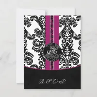 monogram damask fuchsia rsvp cards