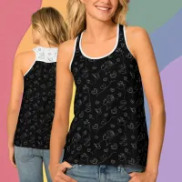 Women Hearts and Butterfly One-Line Art Patterned Tank Top