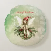 Cute Christmas Fairy on an Ornament Round Pillow