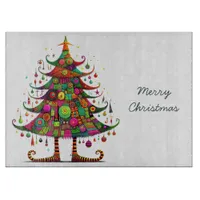 Wacky Whimsical Christmas Tree, Bright Colors, Cutting Board