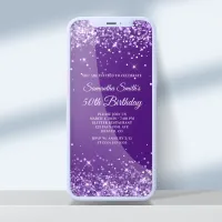 Glittery Royal Purple 50th Birthday Invitation