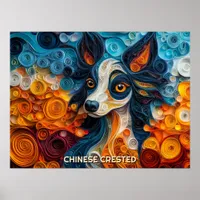 Chinese Crested Quilling Art Dog Portrait Poster