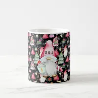 Monogram Santa Gnome for Christmas Pattern Black Coffee Mug