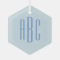 Simple Three Letter Blue Monogram Glass Ornament