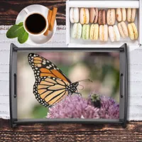 Monarch Butterfly on Pink Flower serving tray