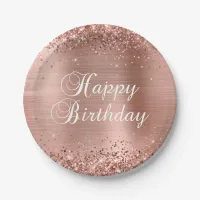 Glittery Rose Gold Foil Happy Birthday Paper Plates