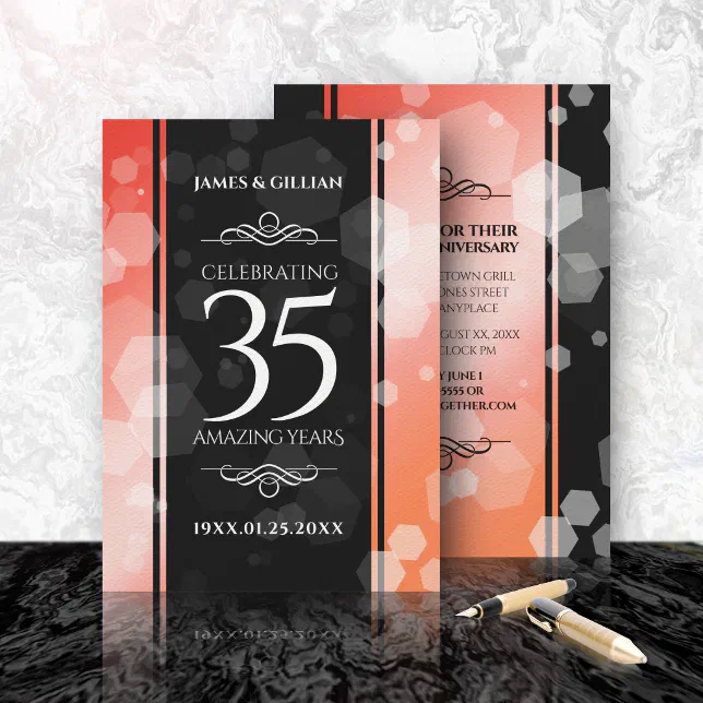 Elegant 35th Coral Wedding Anniversary Celebration Invitation