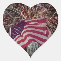 American Flag and Fireworks Heart Sticker