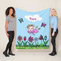 Personalized Fairy, Flowers and Butterflies Girl's Fleece Blanket