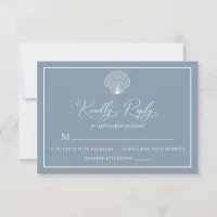 Dusty Blue Beach Seashell Elegant Wedding RSVP Card