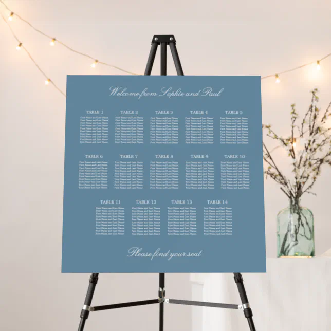 Dusty Blue 14 Table Wedding Seating Chart Foam Board