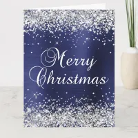 Silver Glitter Navy Blue Foil Big Merry Christmas Card