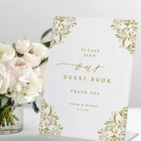 Elegant Vintage Gold Wedding Guest Book Sign