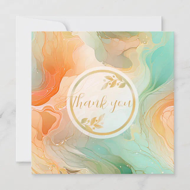 Jade green and terracotta marble thank you card