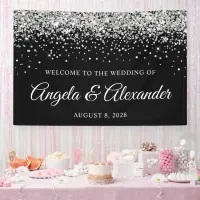 Silver Glitter and Black Wedding Welcome Banner