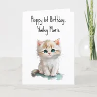 First Birthday Kitten with Blue Eyes Greeting Card