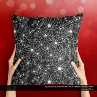 Stylish Black and White Floral Pattern Throw Pillow