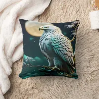 Eagle Perched Under Moonlit Sky at Night Throw Pillow