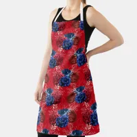 Red, White and Blue Floral Pattern Apron