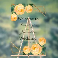 Welcome Wedding Gold Glitter Geo Orange Floral Acrylic Sign
