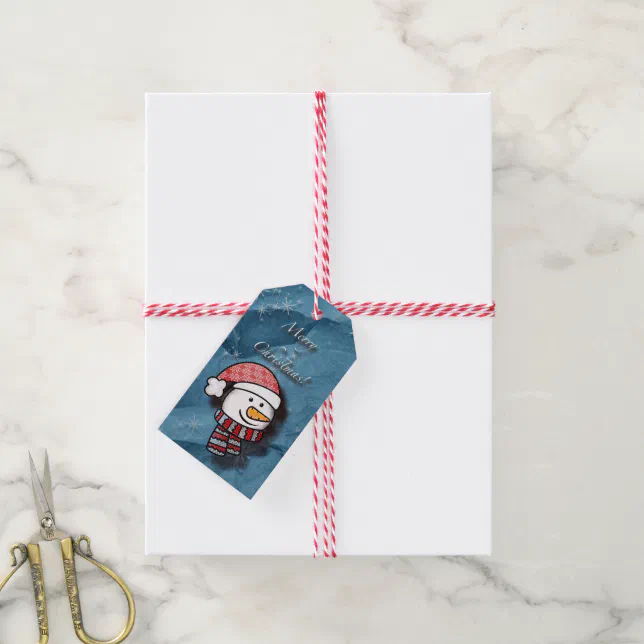 Merry Christmas, snowman with knitted clothes Gift Tags