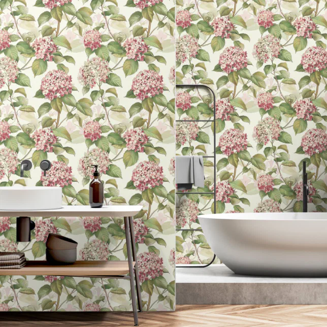 Antique Pink Hydrangea Pattern Flower Garden Wallpaper