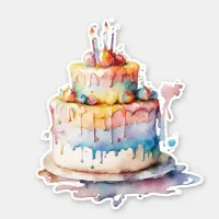 Watercolor Whimsical Birthday Cake Sticker