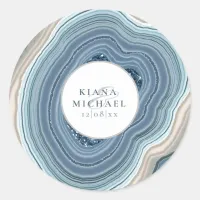 Agate Geode Glitter Wedding Dusty Blue ID647 Classic Round Sticker