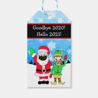 Santa and Elf in Facemasks 2020 Gift Tags