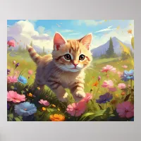 *~* Kitty Walking Flowers 5:4  Kitten Cat AP68  Poster