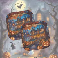 Spooky villa in the forest, pumpkins, Halloween Paper Plates