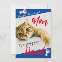 Hearts Blue cute Best mom cat valentines day cards