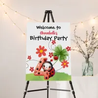 Watercolor Ladybug Four Year Old Welcome Sign