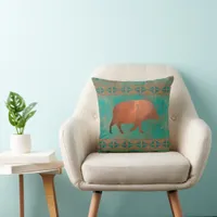 Southwest Javelina Daddy Copper Teal Pattern 16in Throw Pillow