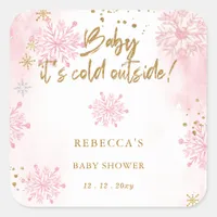 Pink Baby its Cold Outside Winter Baby Shower Square Sticker