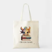 *~* DRAGON Chin on READING devour BOOKS AP88 Tote Bag