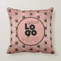 Custom Company Logo Pattern on Rose Gold Glitter Throw Pillow