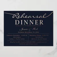 Elegant Luxe Navy Rose Gold Rehearsal Dinner  Foil Invitation