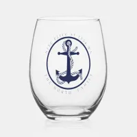 Boat Name and Anchor ID619 Stemless Wine Glass