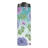 *~* Turquoise Floral Succulent Glitter Girly  Thermal Tumbler