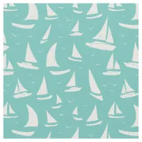 Sailboats Blue White Nautical Pattern Fabric