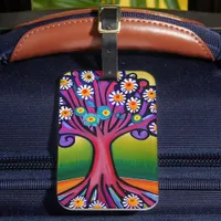 Colorful Folk Art Style Whimsical Tree   Luggage Tag