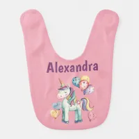 Cute Colorful Watercolor Unicorn Baby Bib