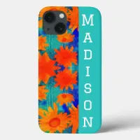 colorful orange sunflowers stylish modern art iPhone 13 case