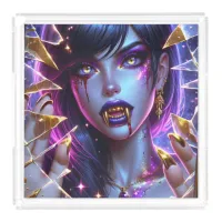 Vampire with Gold Fangs Ai Art Acrylic Tray