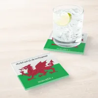 Happy St. David's Day Red Dragon Welsh Flag Glass Coaster